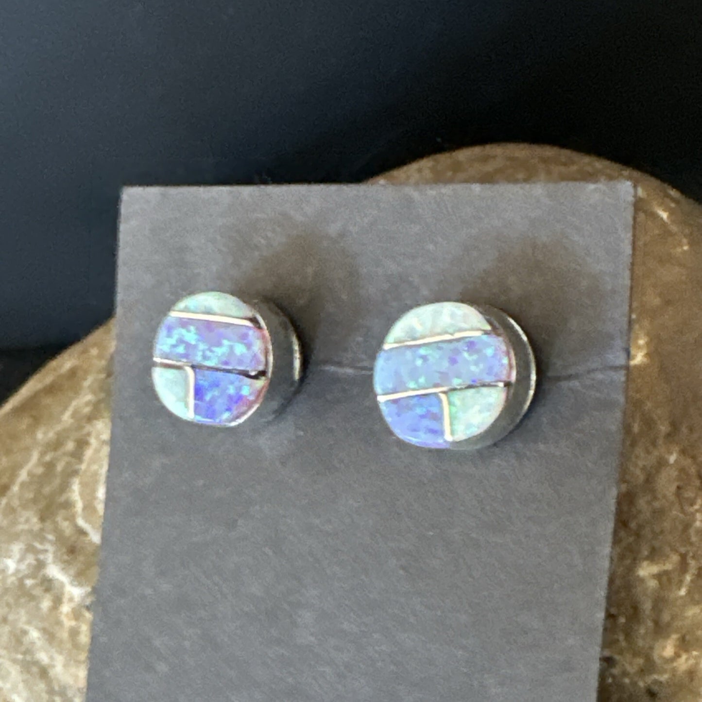 Multicolor Opal Navajo Handmade Sterling Silver Inlay Post Earrings 18719