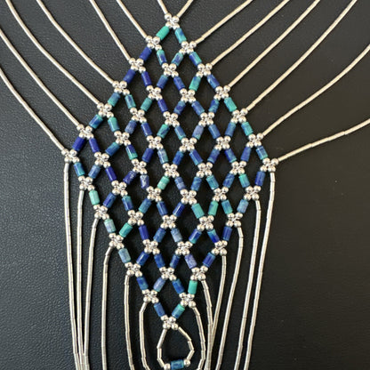 Azurite Heishi Tubes Pendant 7 Strand Liquid Sterling Silver Necklace 19751