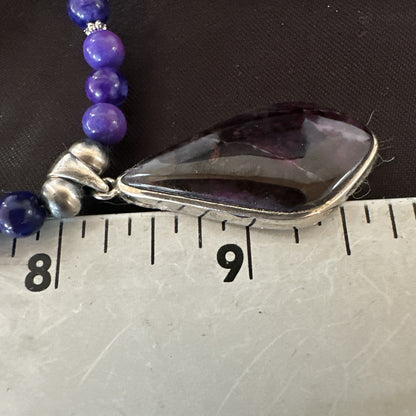 Purple Stone Pendant Navajo Pearls Sterling Silver Necklace 23" 17892