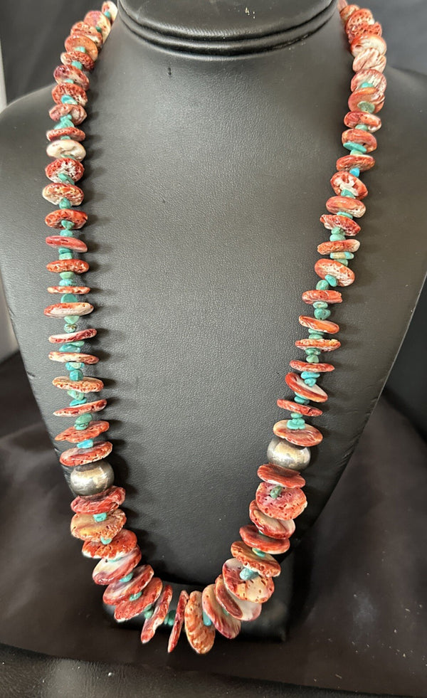 Navajo Purple Spiny Oyster Turquoise Necklace 25" | Sterling Silver | Authentic Native American Handmade | 18738