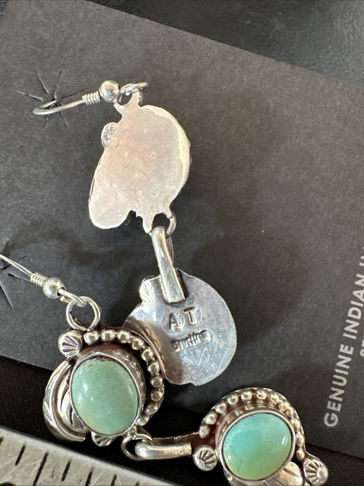 Navajo Green Royston Turquoise Sterling Silver Dangle Earrings 18804