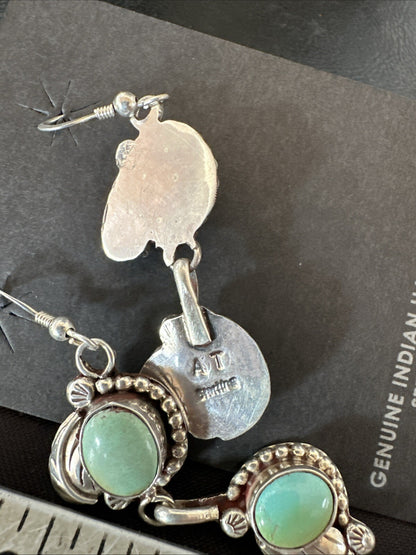Navajo Green Royston Turquoise Sterling Silver Dangle Earrings 18804