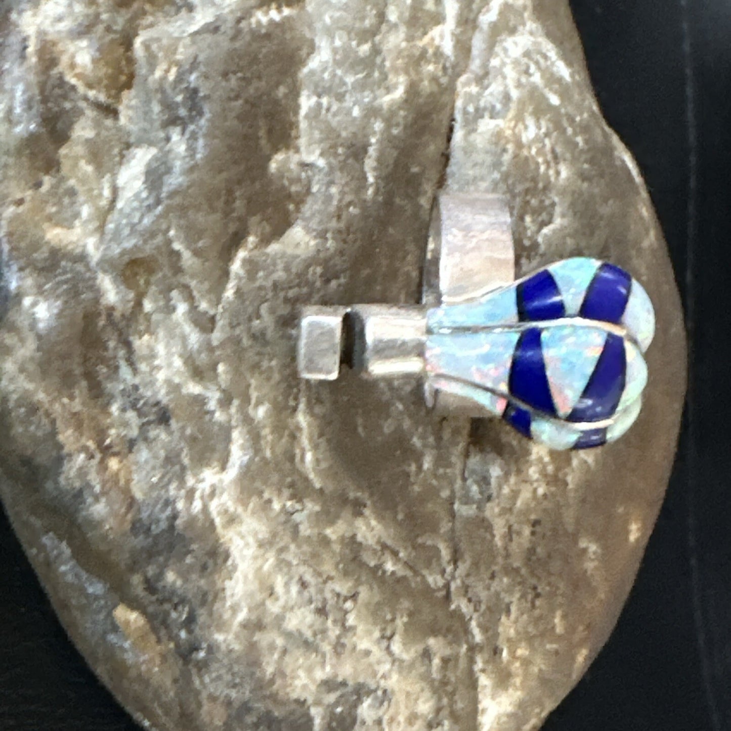 Navajo Balloon Blue Lapis White Opal Inlay Band Ring Sz 6 18188
