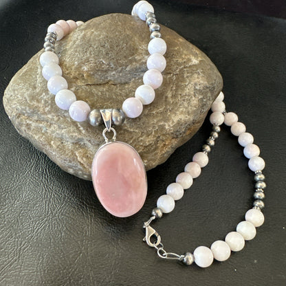 Southwestern Sterling Silver Pink Queen Conch Bead Necklace Pendant 20" 19580