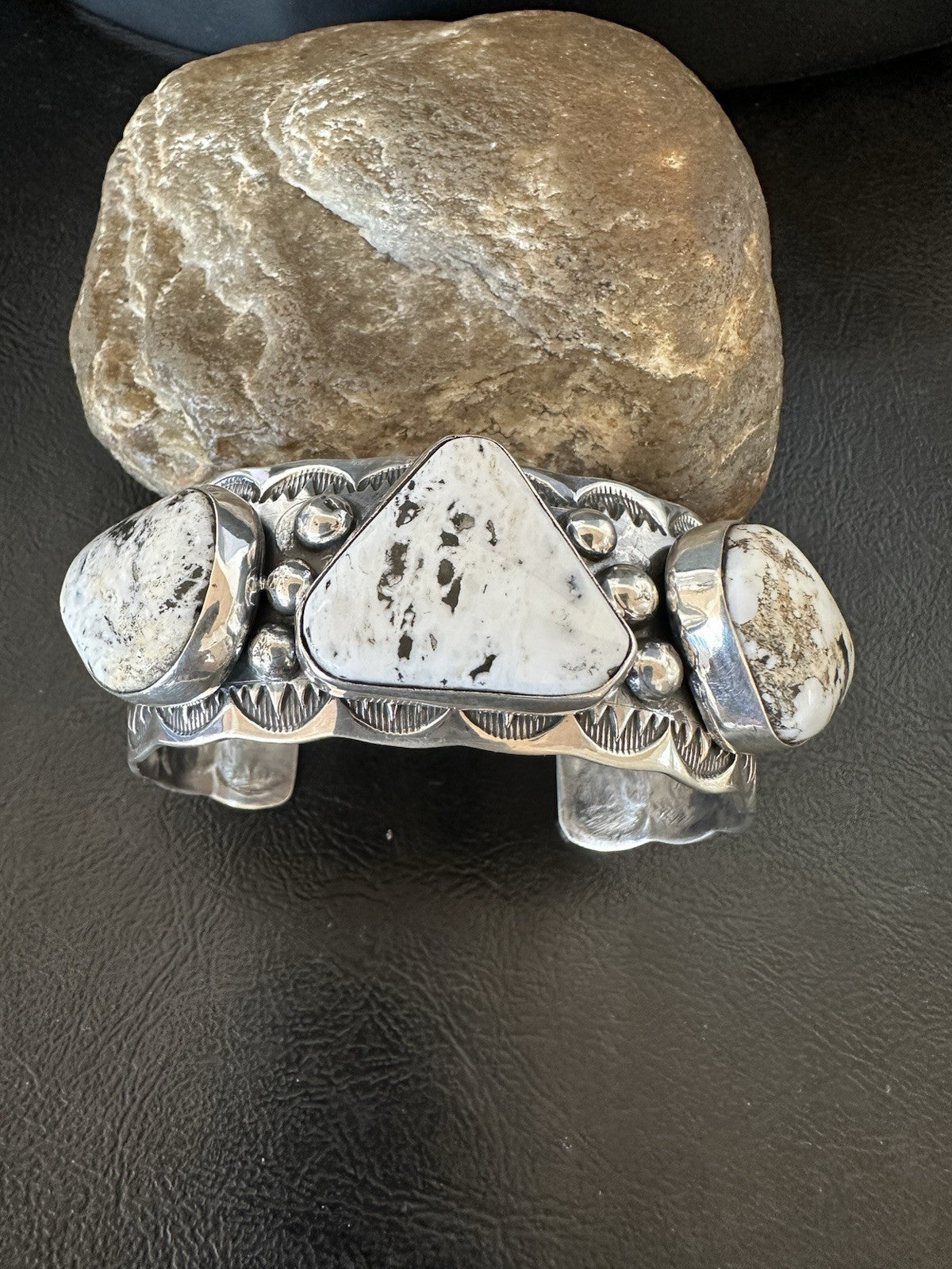 Mens White Buffalo Turquoise Navajo Sterling Silver Cuff Bracelet 7.75" 19427