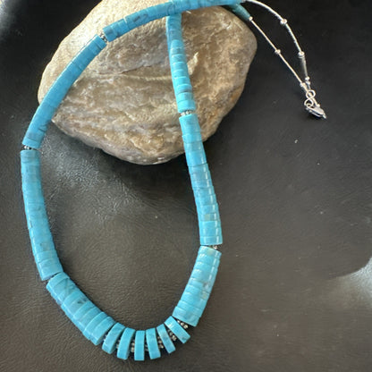 Blue Robin Egg Turquoise Heishi Stabilized Graduated Sterling 23” Necklace 19725