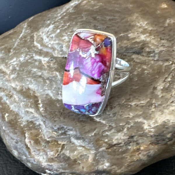 Blue Turquoise Spiny Oyster Southwestern Ring Size 9 | Sterling Silver | Authentic Native American Handmade | 18542
