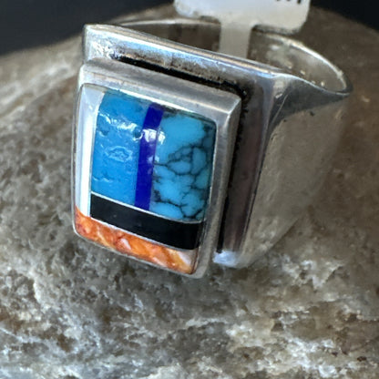 MultiColor Navajo Sterling Turquoise Spiny Oyster Inlay Ring Sz 7.5 18711