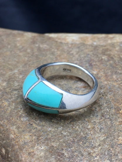 Native American Turquoise Inlay Navajo Sterling Silver Ring Sz 5.5 4034