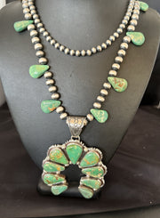 Men's Green Turquoise Naja Pendant Navajo Necklace 28" | Sterling Silver | Authentic Native American Handmade | 17380