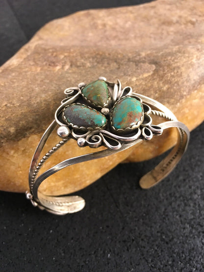 Native American Indian Turquoise Navajo Sterling Silver Bracelet 08845