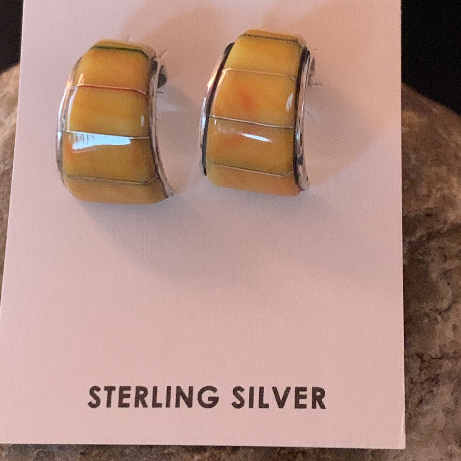 Gold Yellow Spiny Oyster Navajo Sterling Silver Earrings 02075