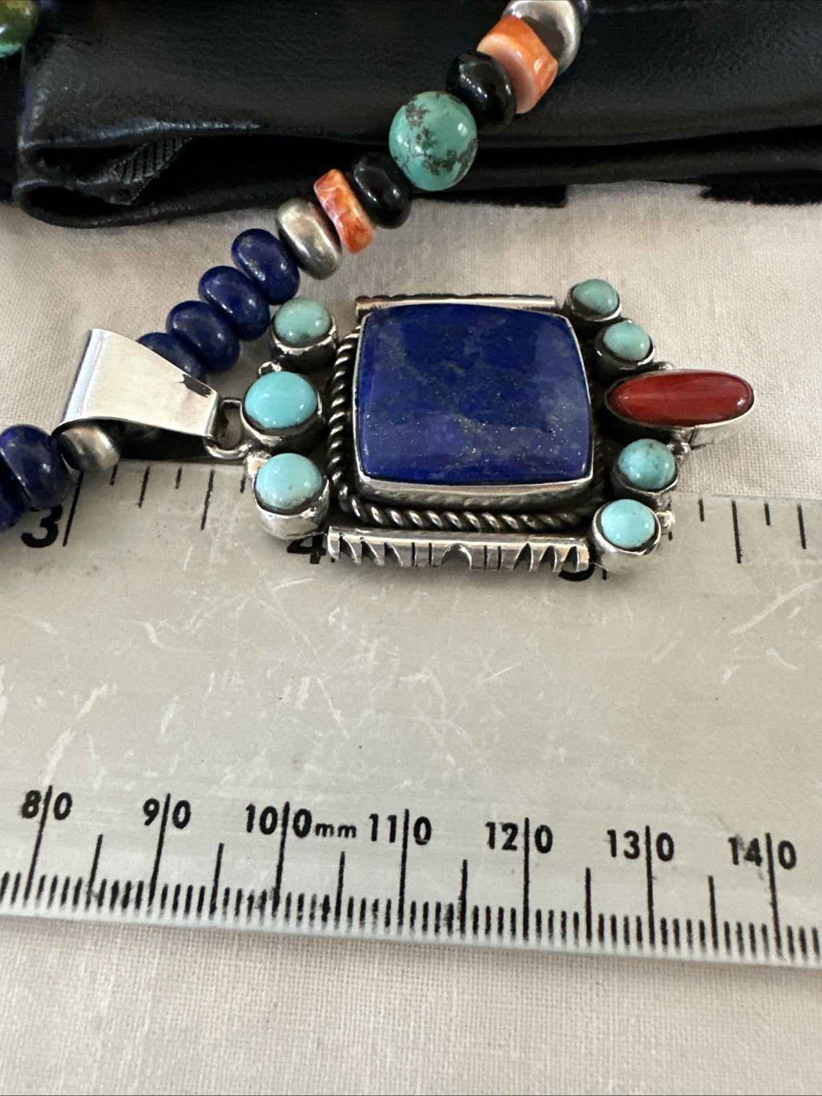 Multicolor Lapis Turquoise Pendant Navajo Sterling Silver Necklace 22” 19468