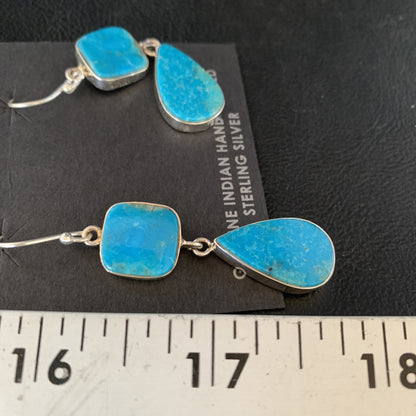 Kingman Turquoise Handmade Navajo Sterling Silver Dangle Earrings 1.5" 14012