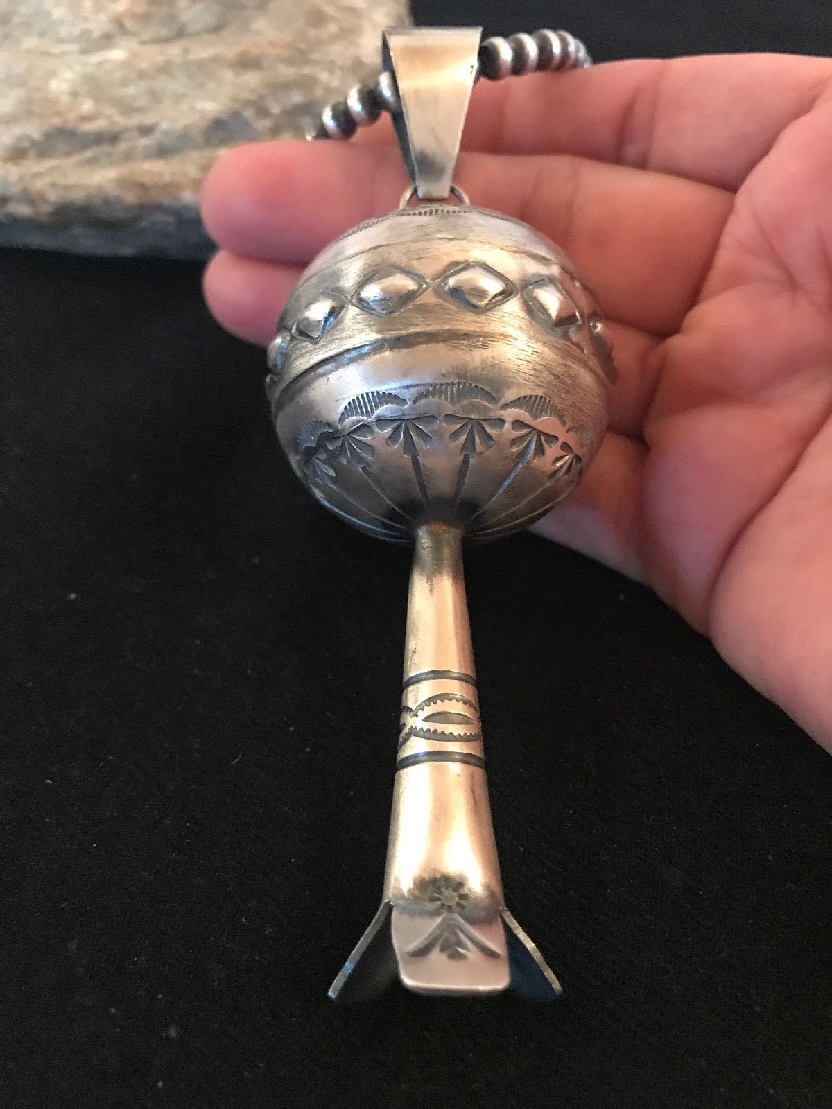 Navajo YAZZIE Sterling Silver LG Naja Necklace Pendant 4" 08394