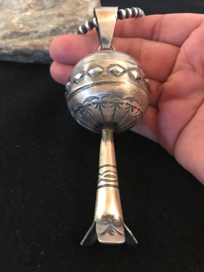 Navajo YAZZIE Sterling Silver LG Naja Necklace Pendant 4" 08394