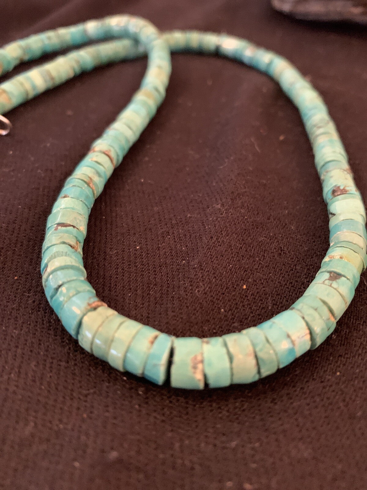 Navajo Turquoise 7mm Heishi Sterling Silver Bead Necklace 24"