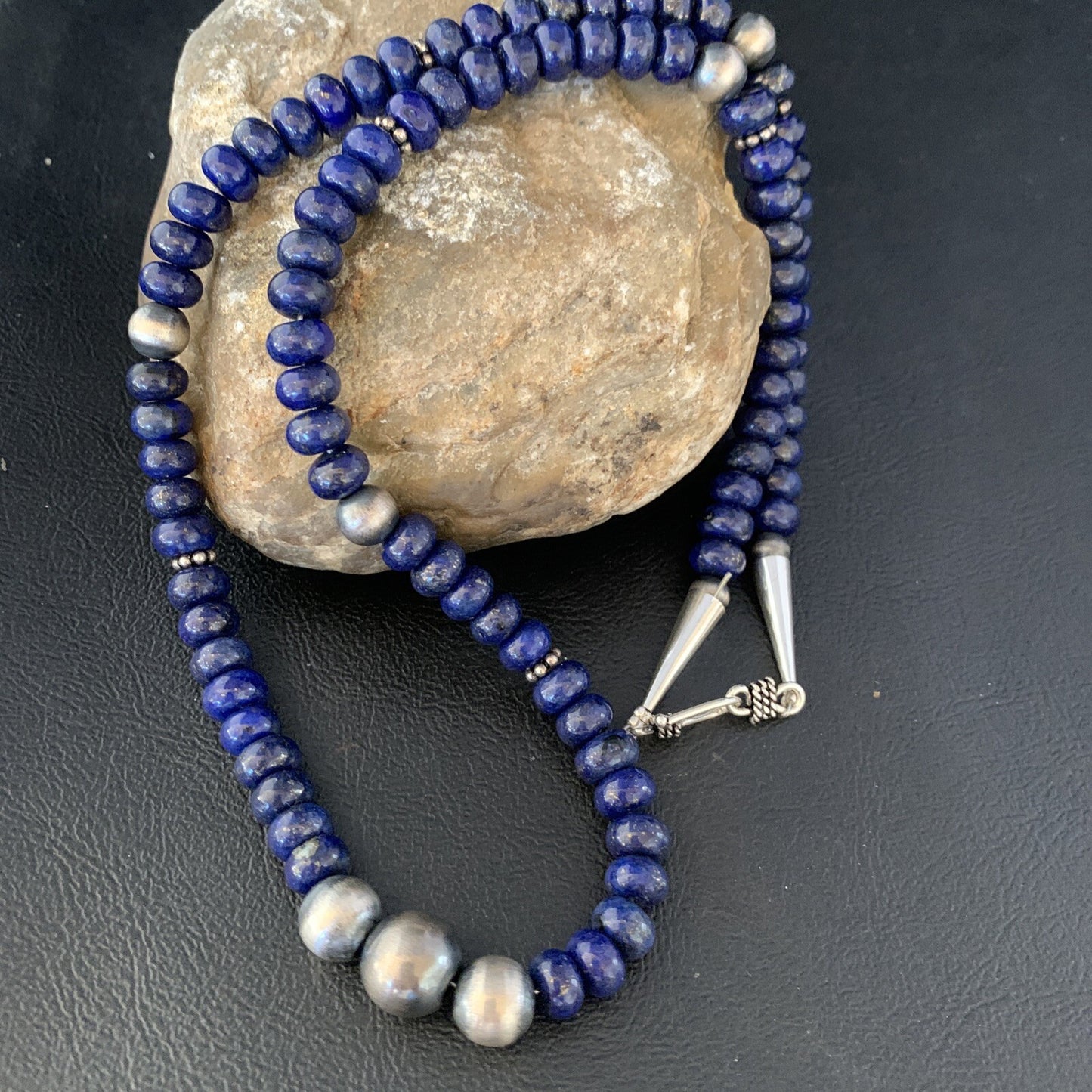 Mens Blue Lapis Lazuli Navajo Pearls Sterling Silver Necklace 24” 13956