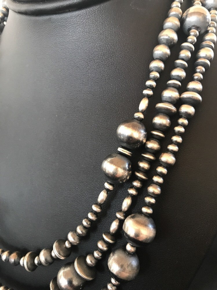 Native American Navajo Pearls Sterling Silver Necklace 3 Strand Removable 94221