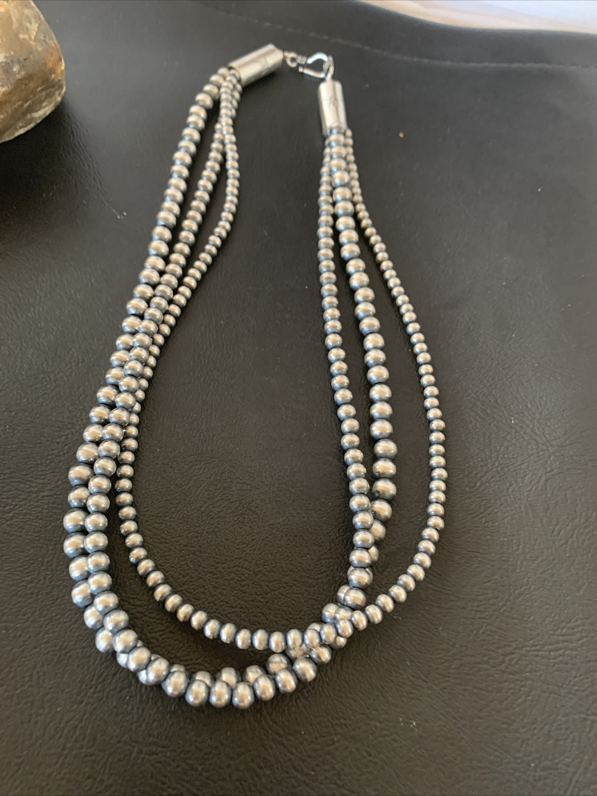 Native American 4, 5, 5 mm Sterling Silver Navajo Pearls 3 Strand 18” Necklace