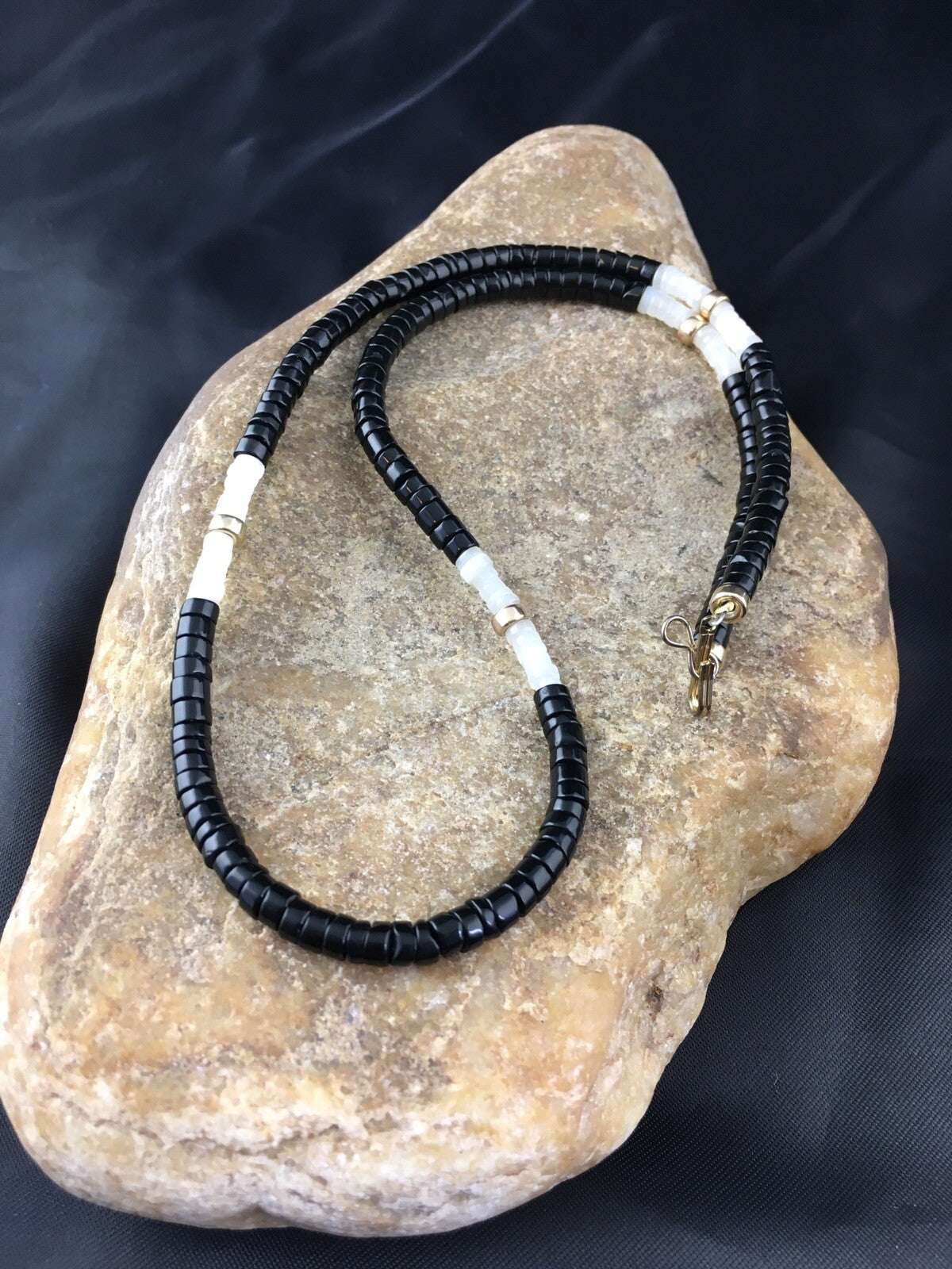 Black Onyx & Mother Of Pearl Navajo Sterling Silver Necklace 19" 10141