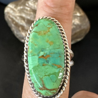 Navajo Sterling Silver Green Mohave Turquoise Ring Sz 8 19111
