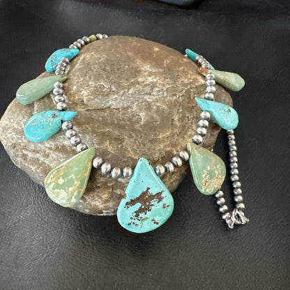 Blue Green Turquoise Navajo Pearls Sterling Silver 20" Necklace 19245