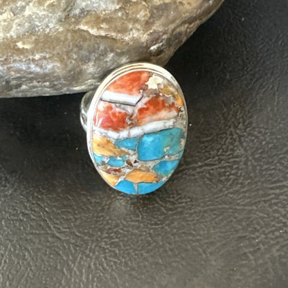 Blue Turquoise Spiny Oyster Southwestern Sterling Silver Ring Size 9 18461
