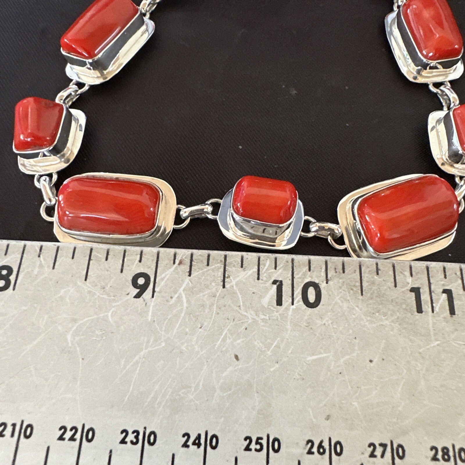Handmade Women Red Coral Choker Necklace Pendant Sterling Silver 20” 18411