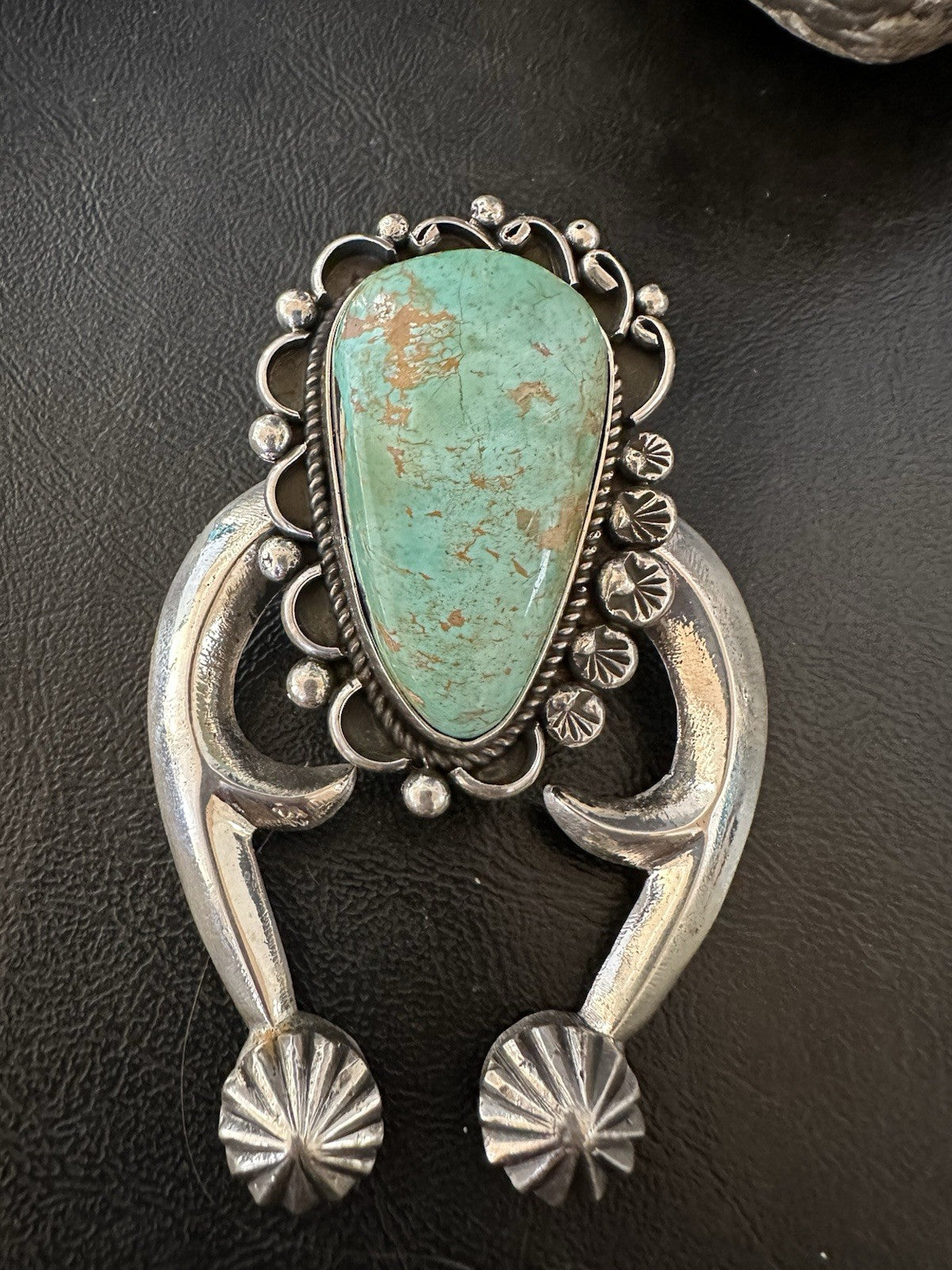 XXL Men Women Green Royston Turquoise Naja Sterling Silver Pendant Navajo 19528