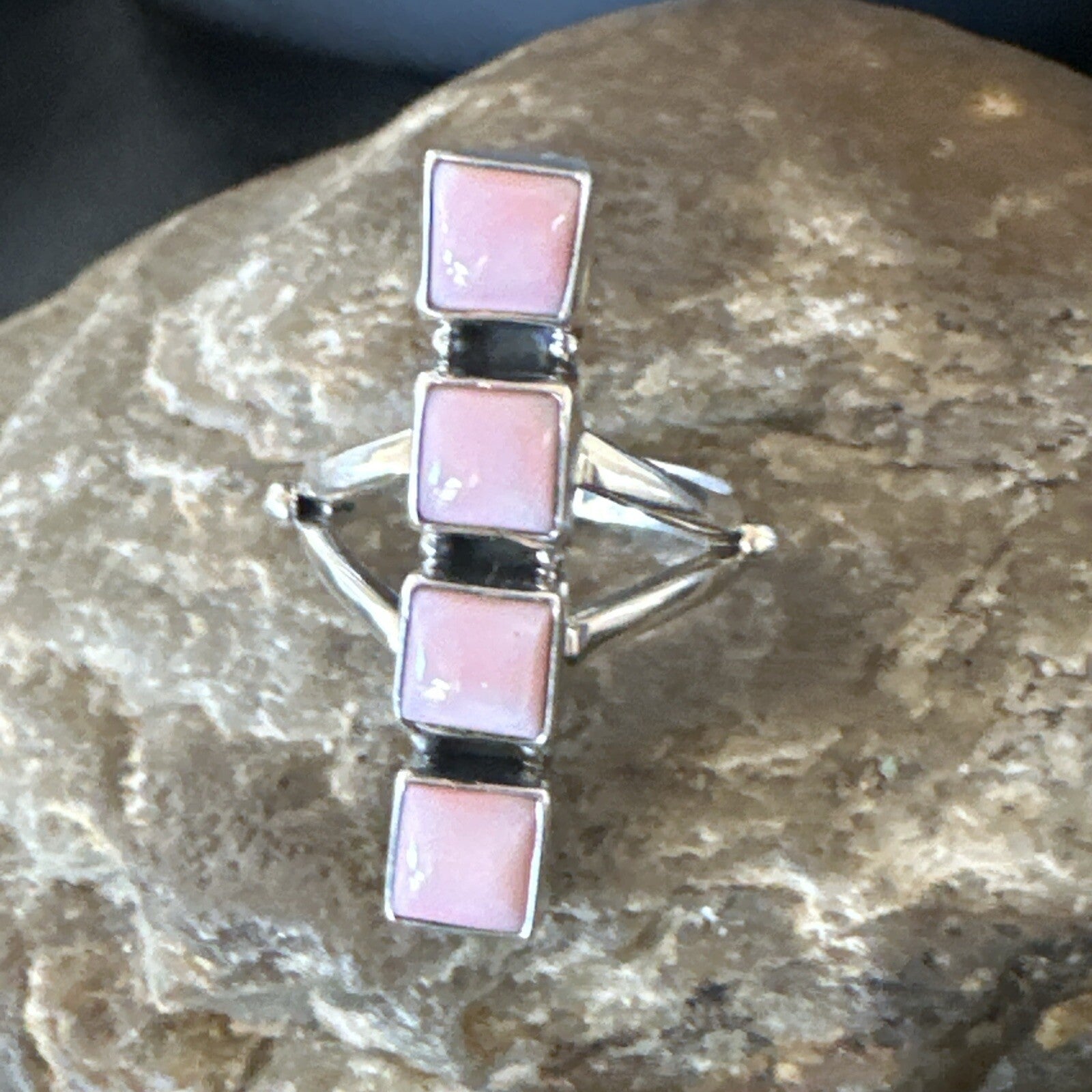 Gorgeous Square Pink Conch Cluster Ring Handmade Navajo Sz 9 18782