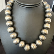 XL Round 18mm Beads 20"Single Strand Necklace | Sterling Silver | Authentic Native American Handmade