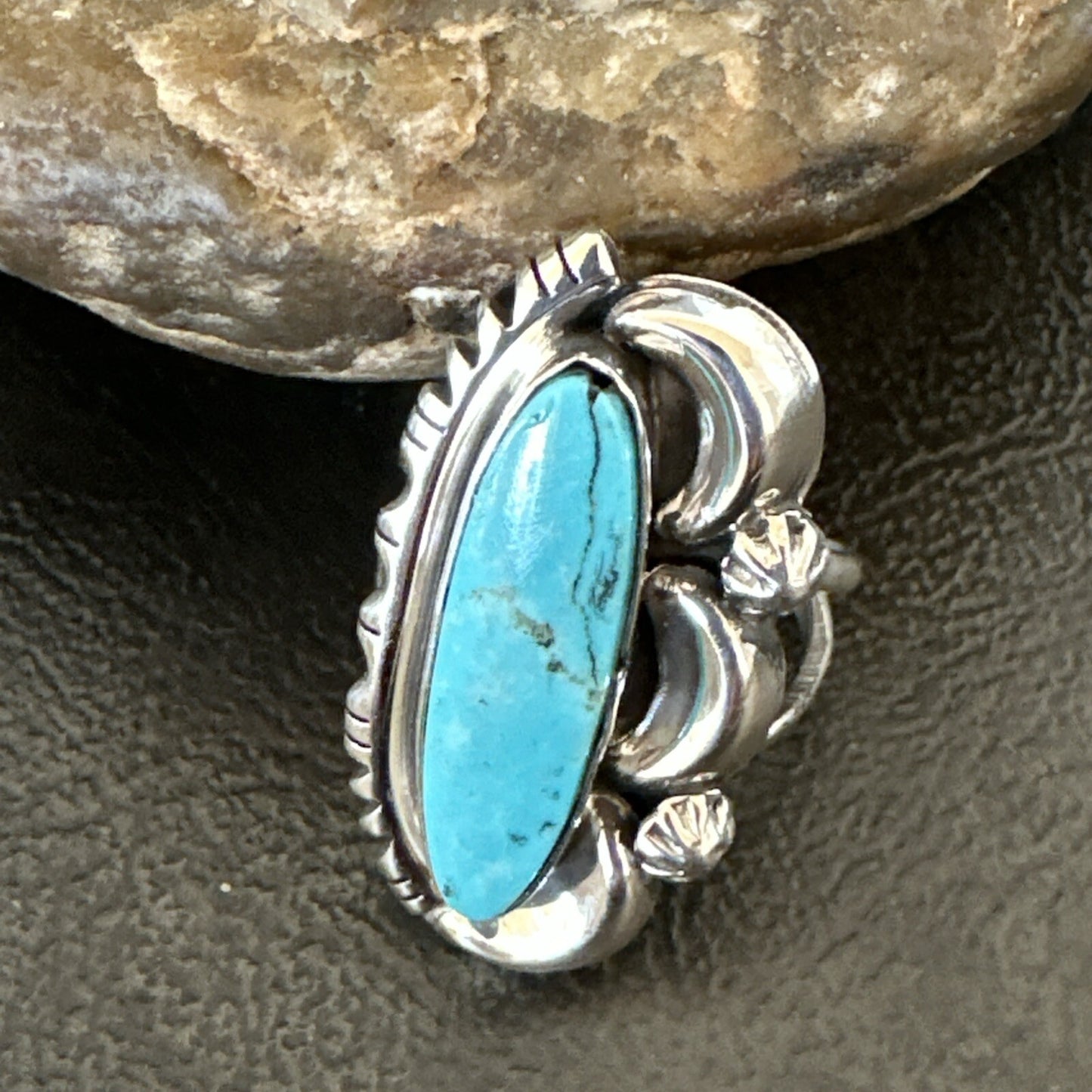 Blue Kingman Turquoise Navajo Sterling Silver Ring Size 7.5 18632