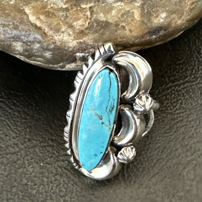 Blue Kingman Turquoise Navajo Sterling Silver Ring Size 7.5 18632