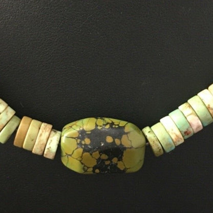 Mens Chunky Green Turquoise Navajo Sterling Silver Heishi Necklace 1797