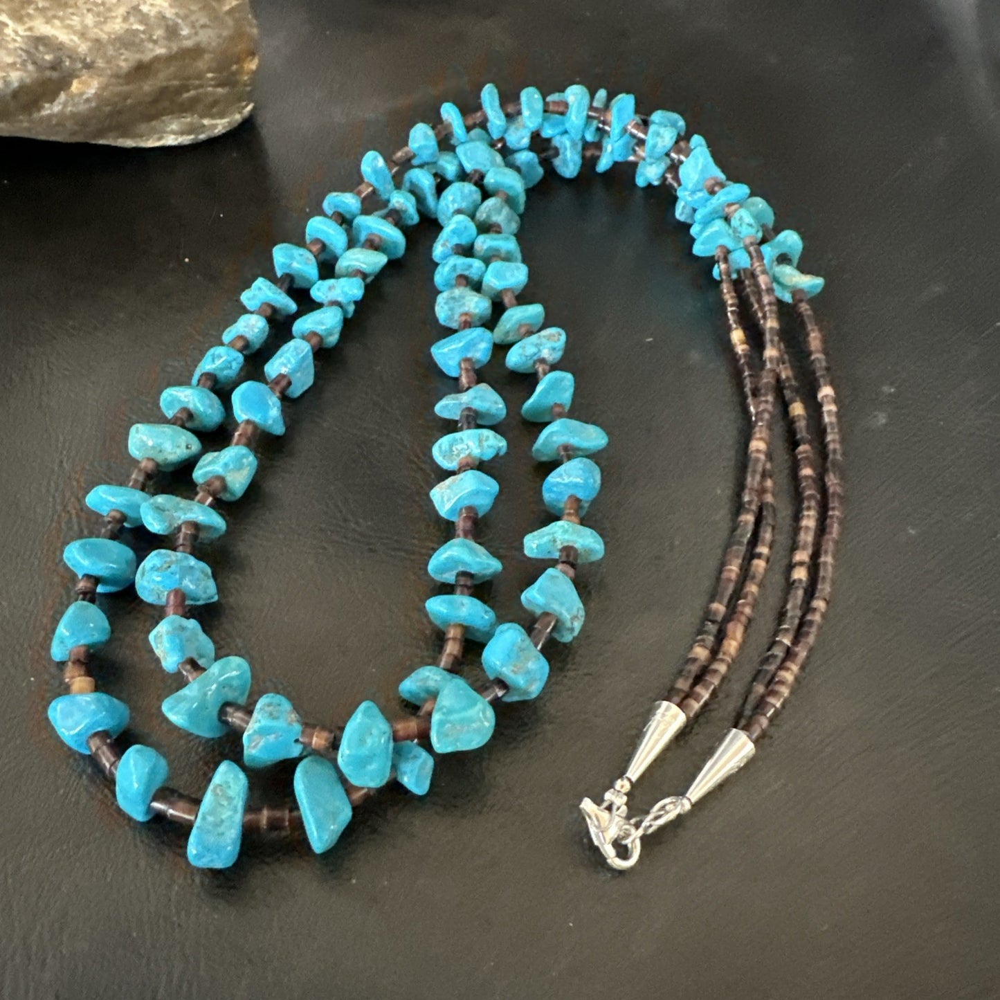 Santo Domingo Kingman Turquoise Heishi Sterling Silver Bead 30” Necklace 19553