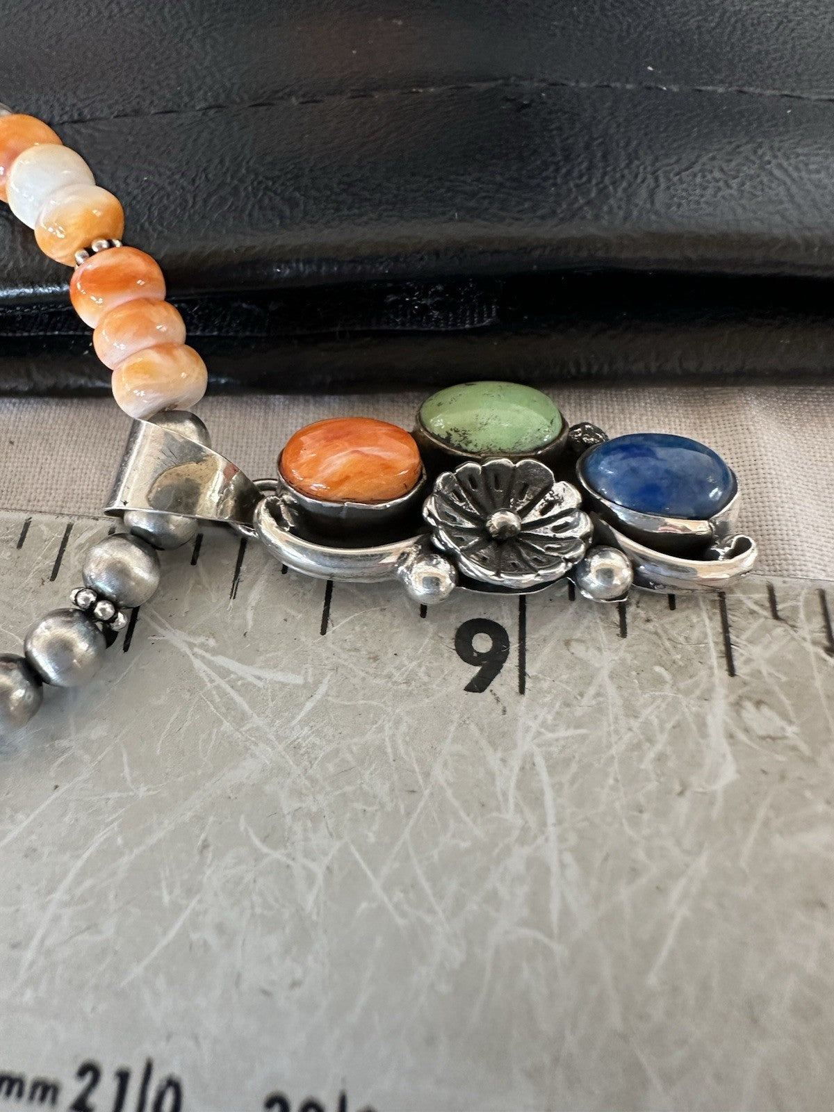 Orange Spiny Oyster Navajo Pearls Sterling Silver Necklace Pendant 19379