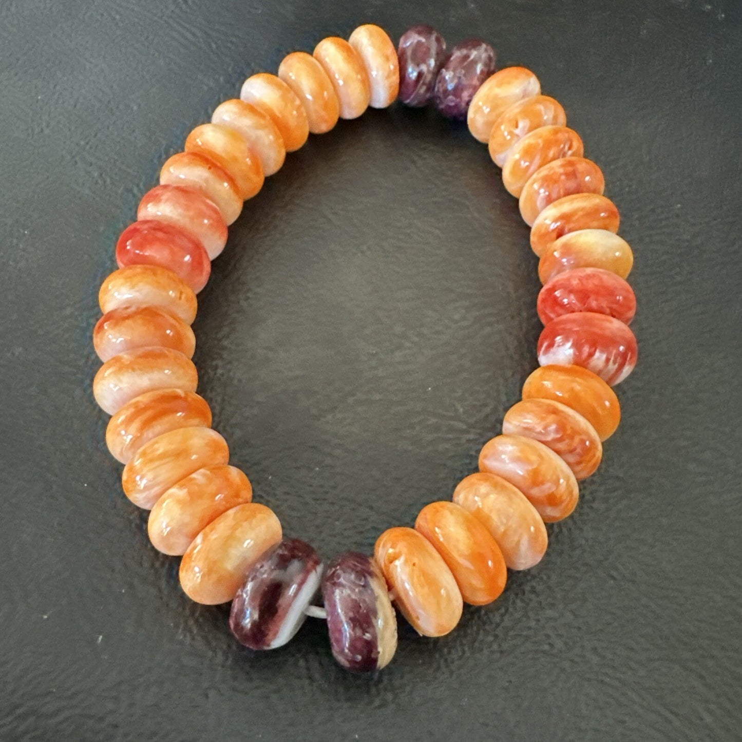 Mens Womens Orange Purple Spiny Oyster Sterling Silver Stretch Bracelet 9" 18859