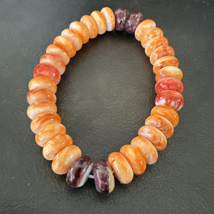 Mens Womens Orange Purple Spiny Oyster Sterling Silver Stretch Bracelet 9" 18859