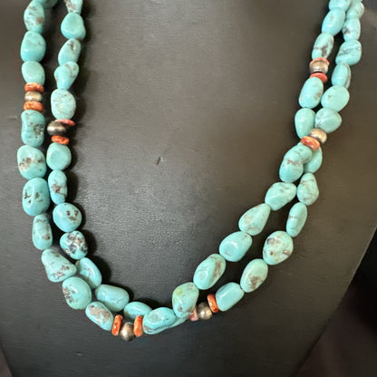Spiny Oyster Nacosari Turquoise 2S Navajo Sterling Silver Necklace 19" 17785