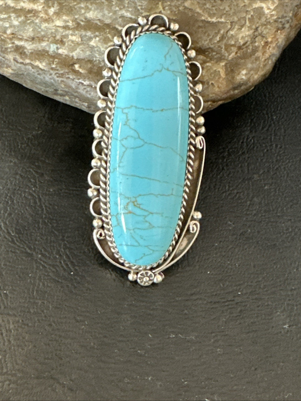 XL Blue Turquoise Navajo Sterling Silver Ring Size 10 19780