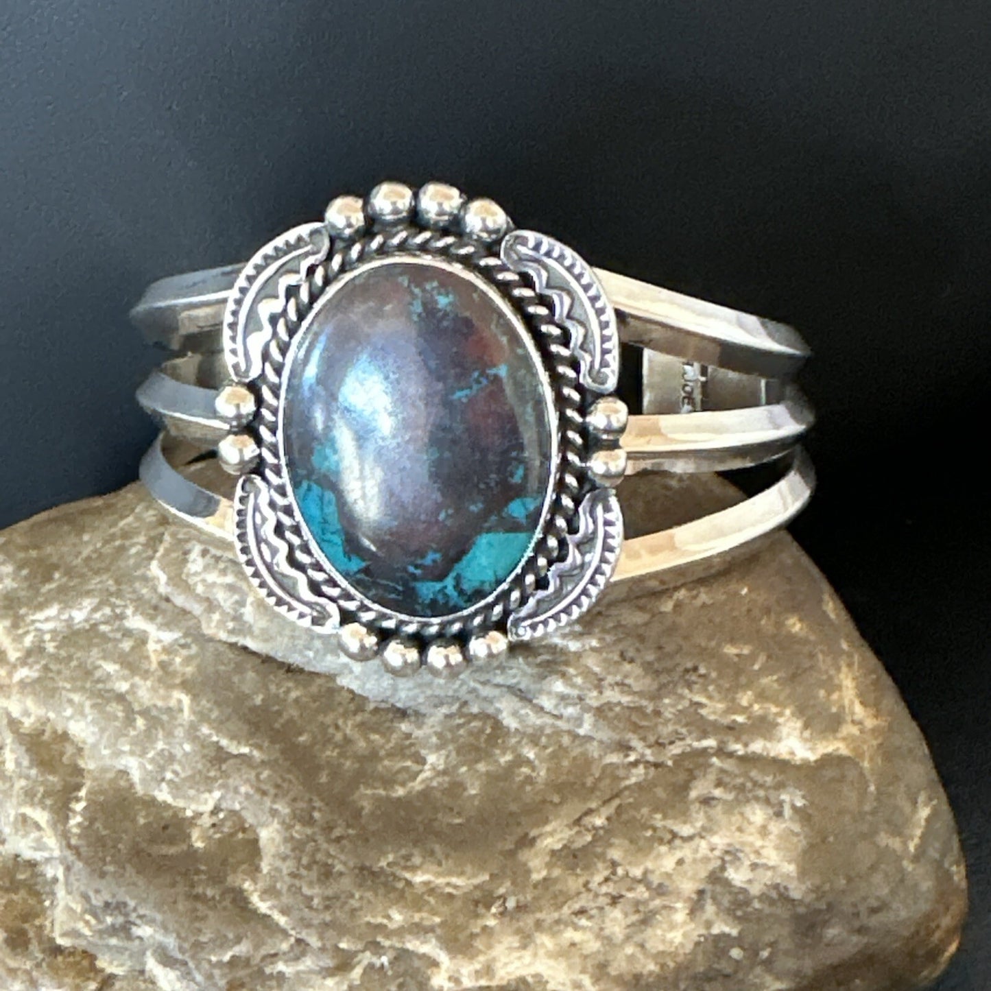 Navajo Blue TURQUOISE Stamped Sterling Silver Cuff Bracelet 18715