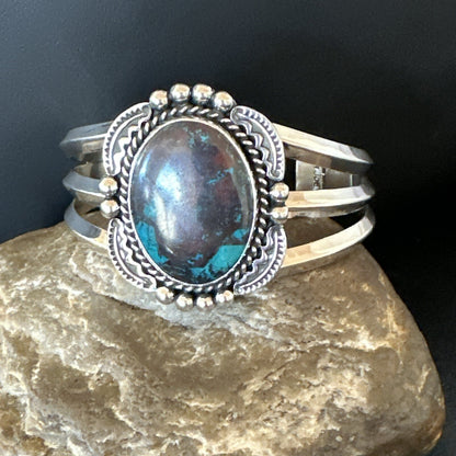 Navajo Blue TURQUOISE Stamped Sterling Silver Cuff Bracelet 18715