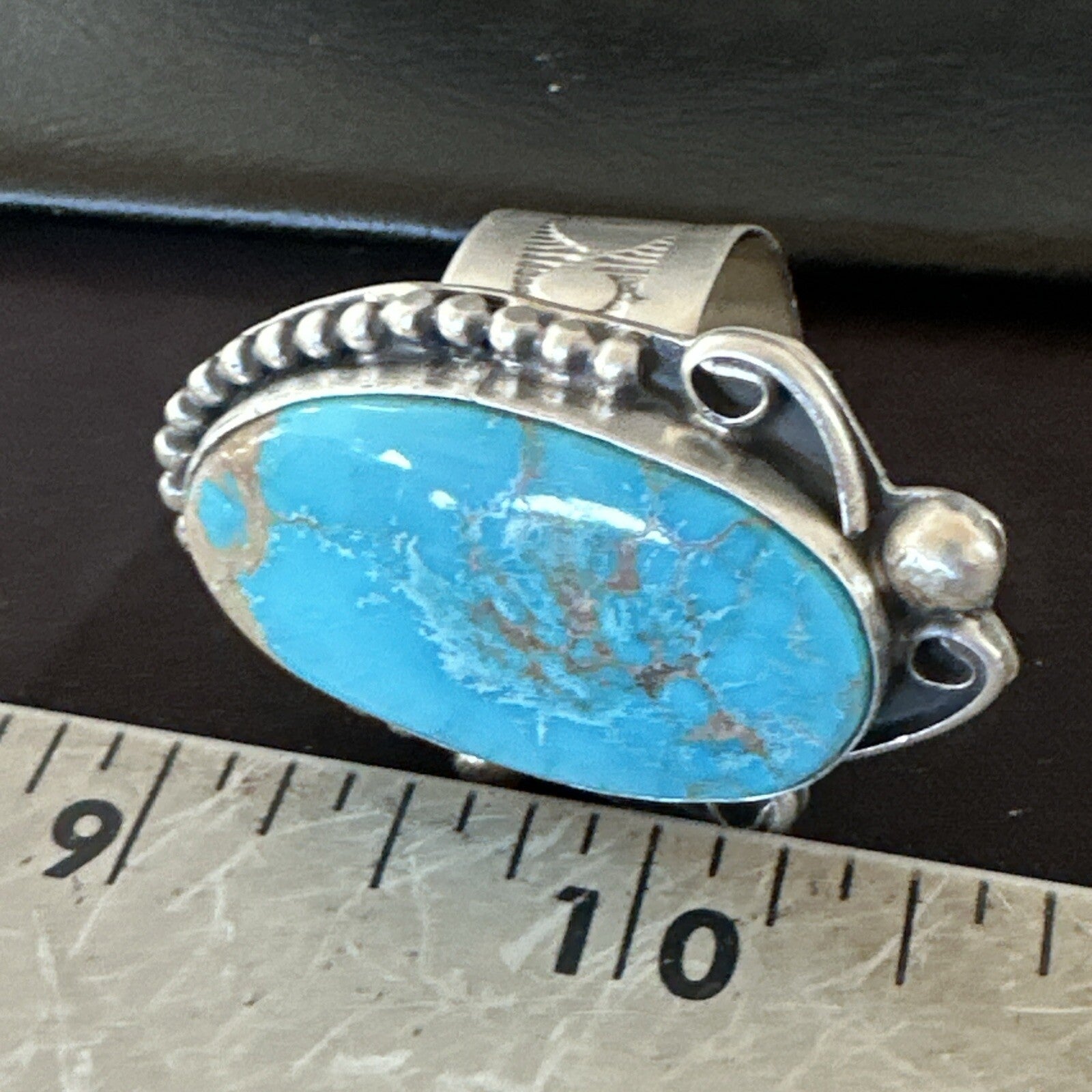 Blue Kingman Turquoise Navajo Sterling Silver Ring Size 11 18797