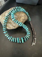 Navajo Blue Turquoise Shell 24"Necklace | Sterling Silver | Authentic Native American Handmade | 19710