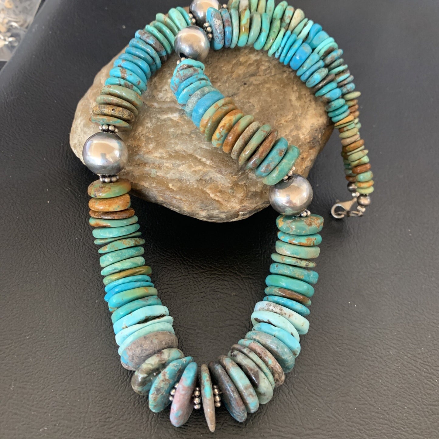 Blue Green Turquoise Navajo Sterling Silver Necklace 20" 11962
