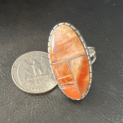 Women Orange Red Spiny Oyster Navajo Sterling Silver Ring Sz 6.5 18592