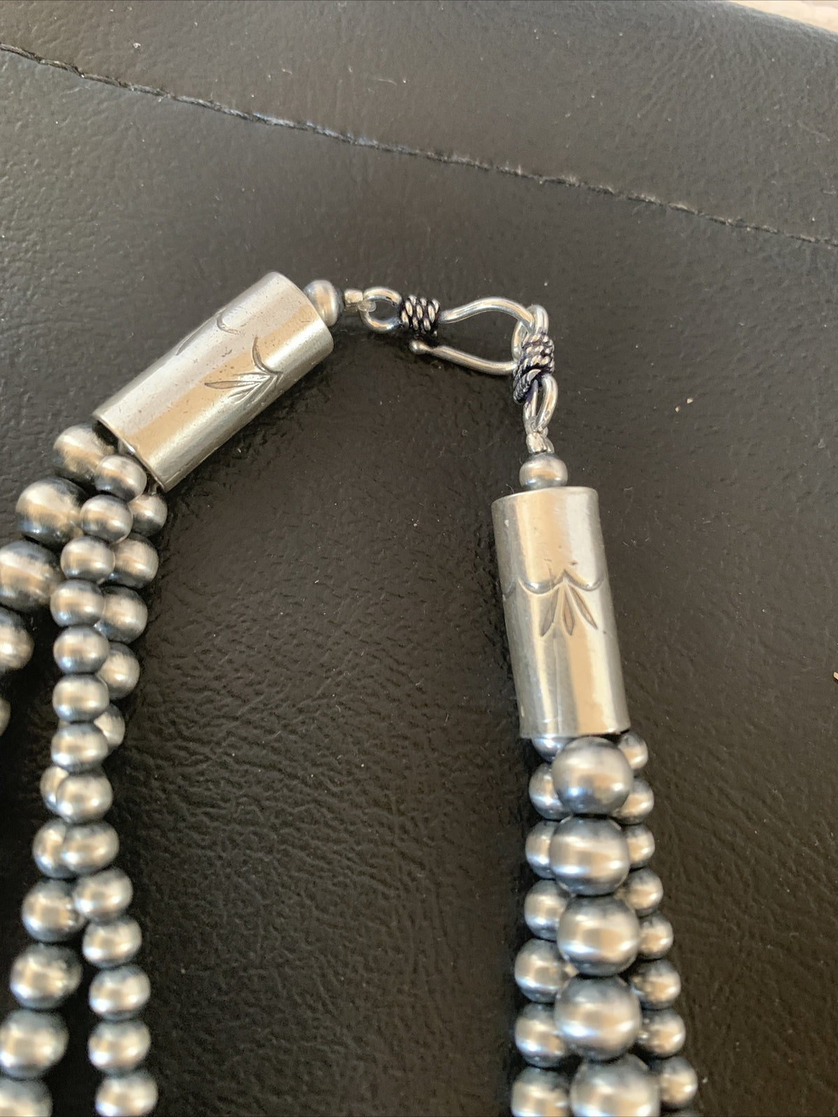 Native American 4, 5, 5 mm Sterling Silver Navajo Pearls 3 Strand 18” Necklace
