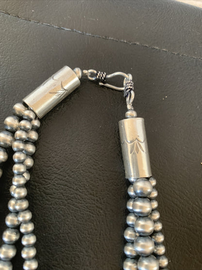 Native American 4, 5, 5 mm Sterling Silver Navajo Pearls 3 Strand 18” Necklace