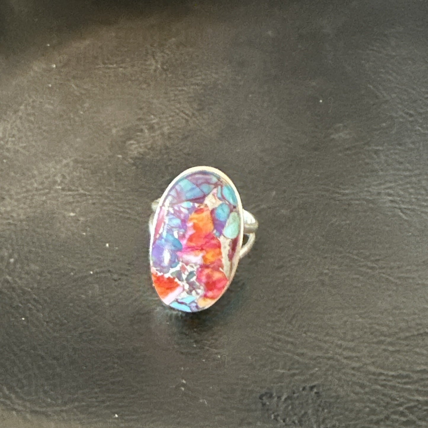 Blue Turquoise Spiny Oyster Southwestern Sterling Silver Ring Size 8 18482